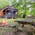 Campfires and picnic tables around the property.