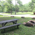 Picnic tables, grills, and fire pits around the property.